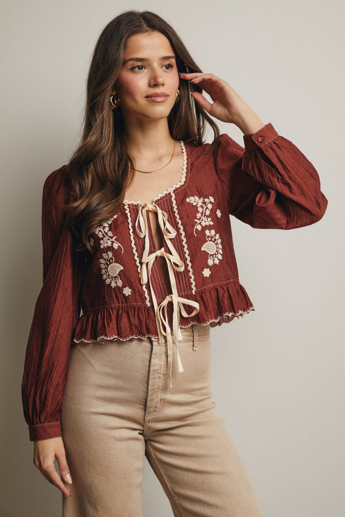 Cherry Wood Peplum Blouse