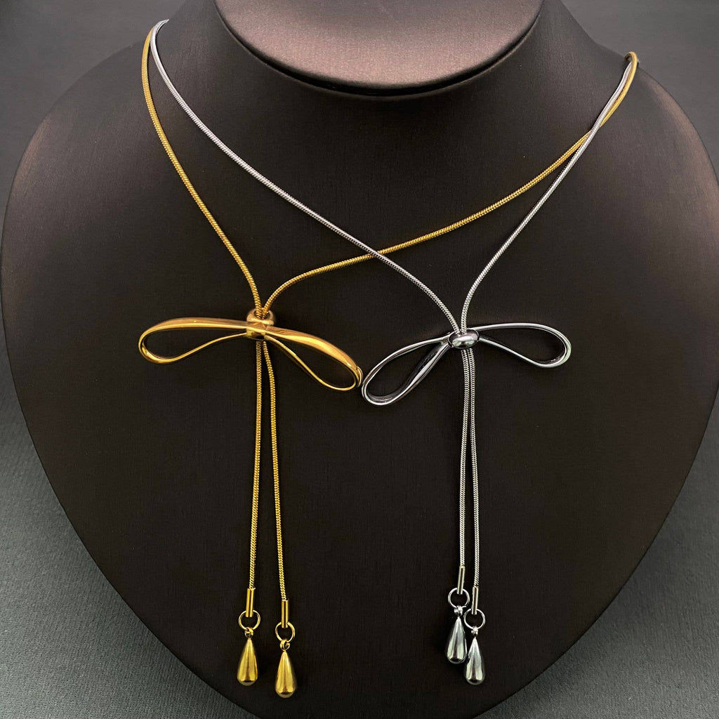 Bow 18K Gold Plated Lariat Necklace