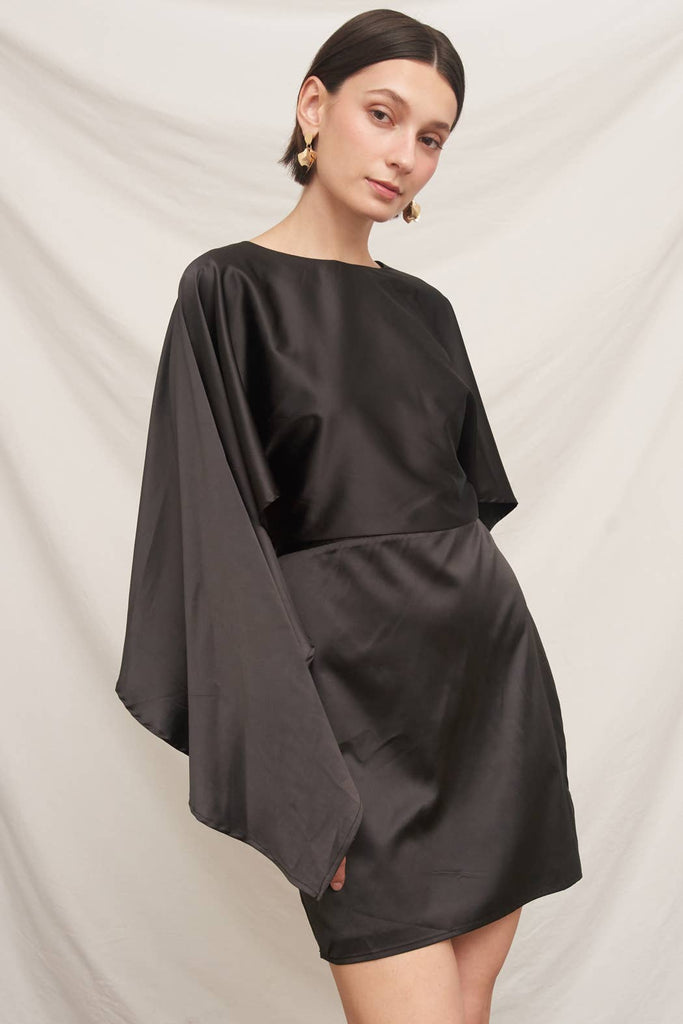 Batwing Sleeve Satin Mini Dress