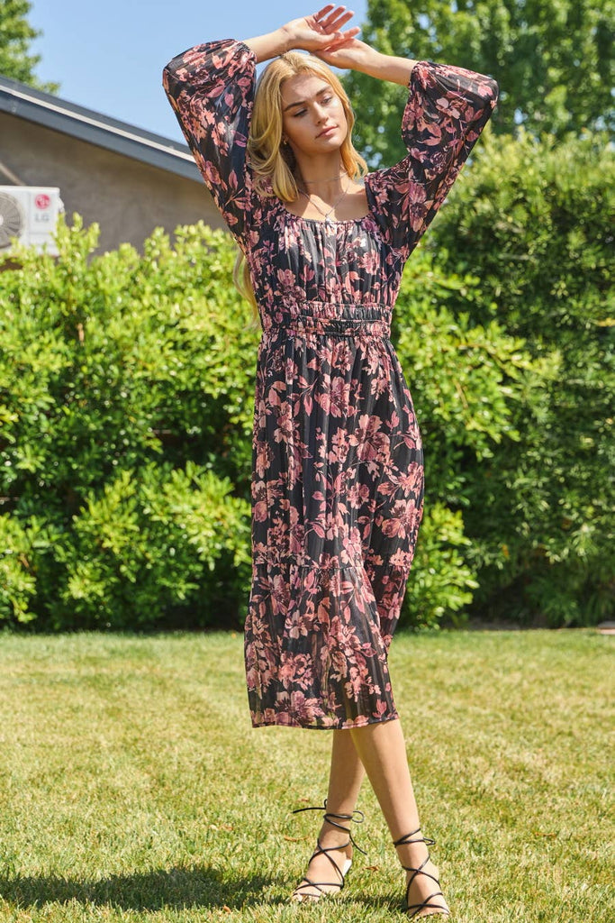 Sparkle Floral Peasant Dress