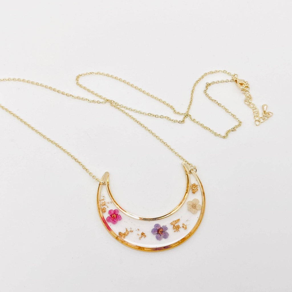 Narcissus Pressed Dried Flower moon Necklace