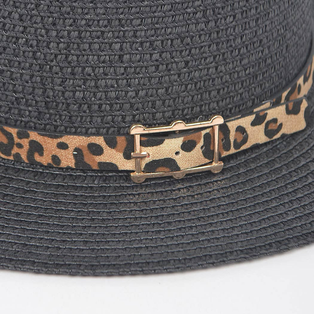 Faux Straw Hat W/Leo Band: Black