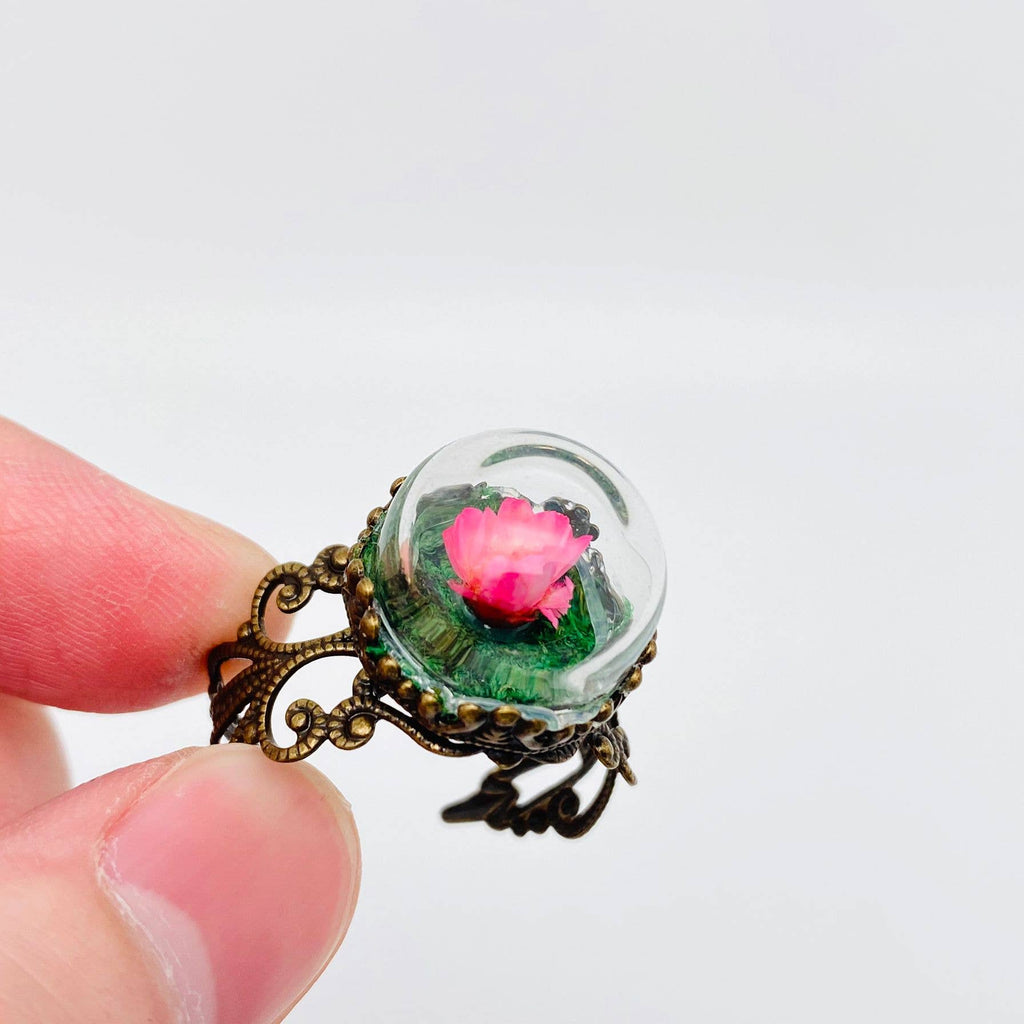 Victorian Flower and Moss Ring: Orange