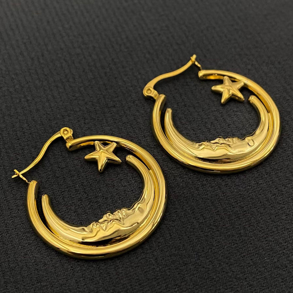Moon Star 18K Gold Plated Hoop Earrings