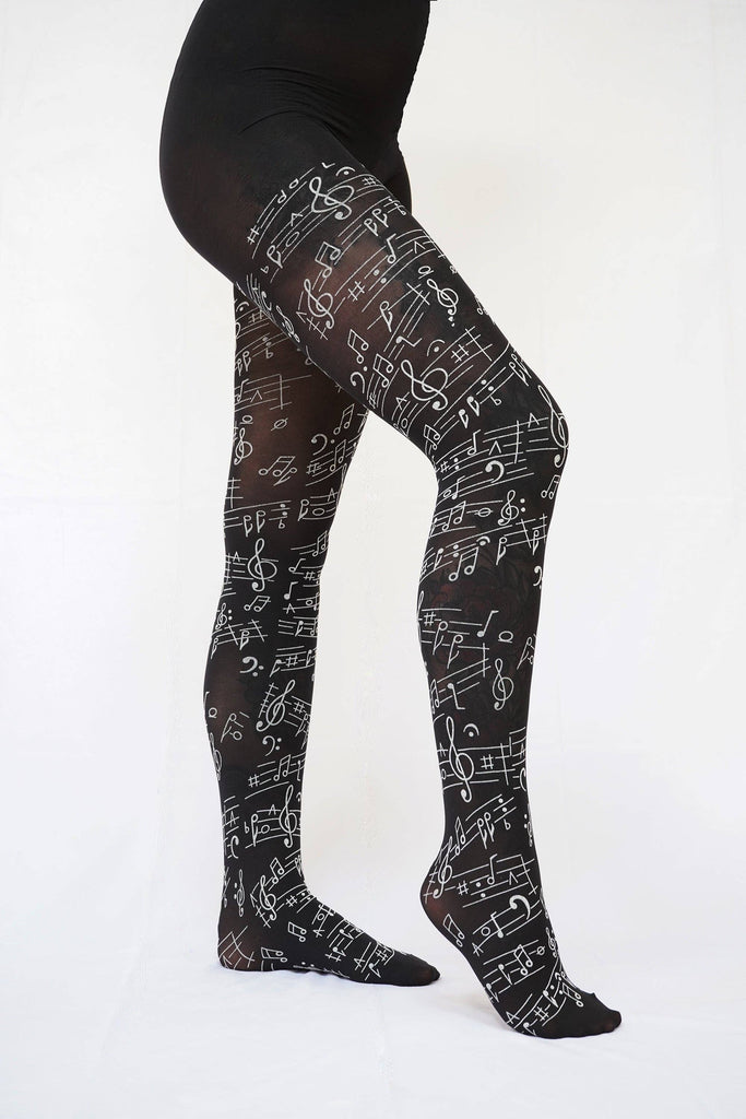 Flocked Musical Notes Tights: One Size