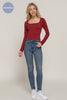Wide Neck with Bow Seamless Top: Wine