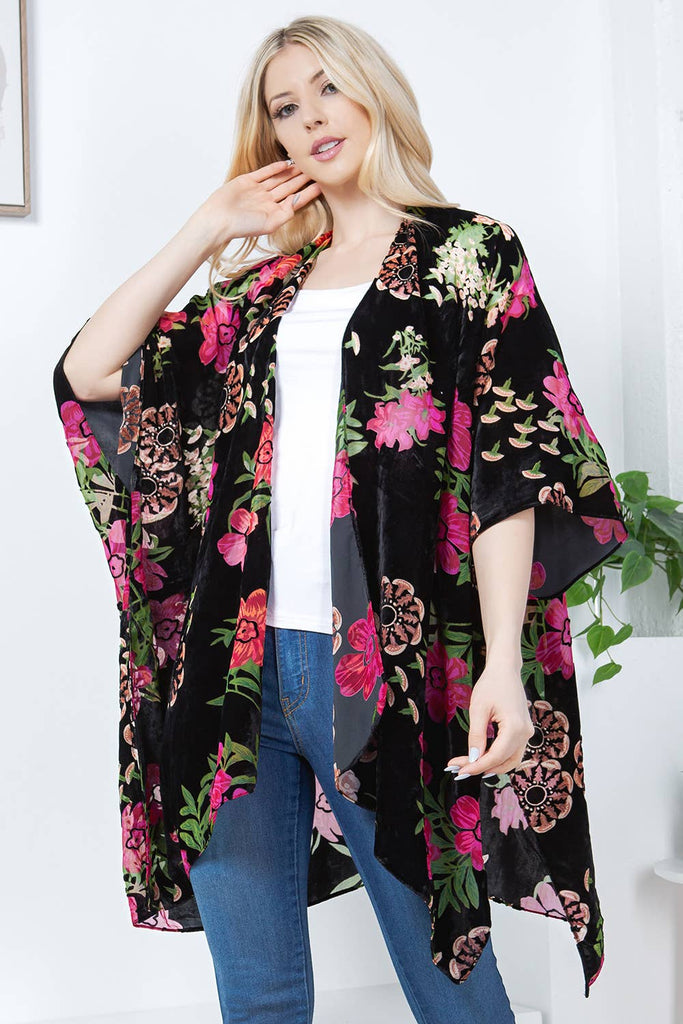 Japanese Floral Velvet Kimono
