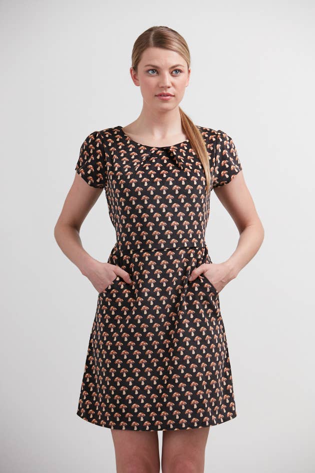 Corduroy Mushroom Mini Dress: Chocolate