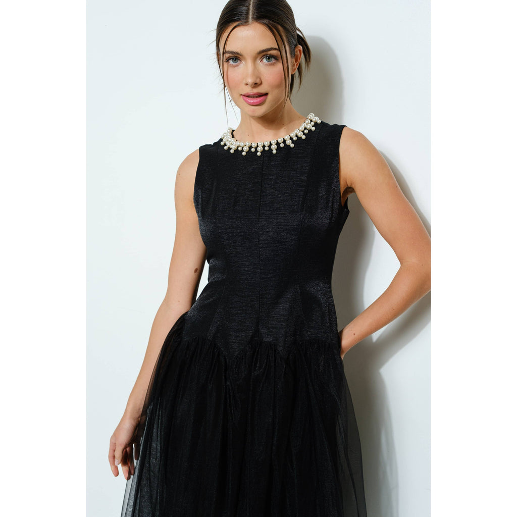 Tiffany Pearl Sheer Tulle Midi Dress