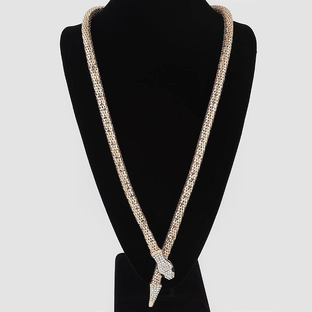 Jeweled Snake Coil Necklace: Gold