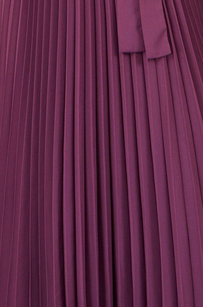 Purple Pleated Wrap Midi Dress