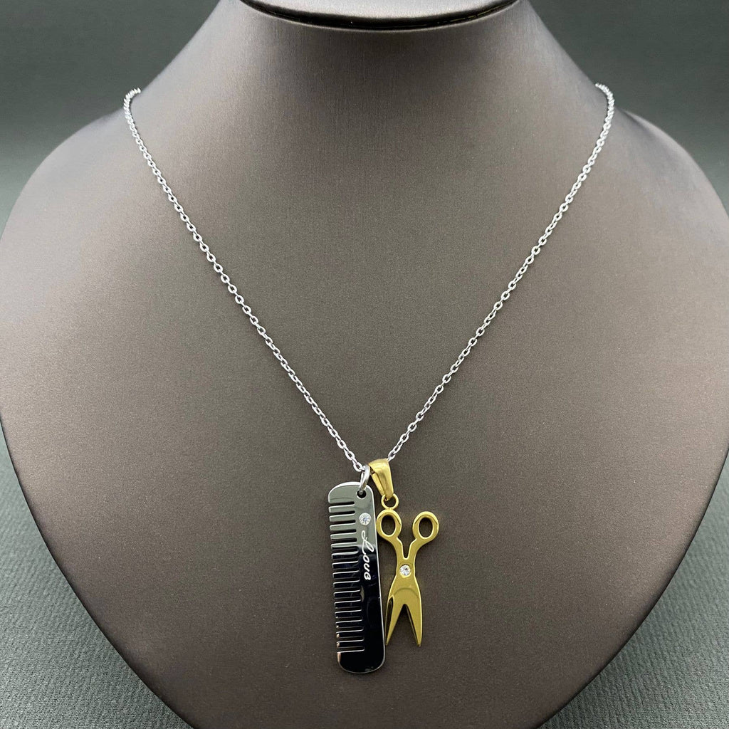 Barber 18K Gold Plated Charm Necklace- Steel