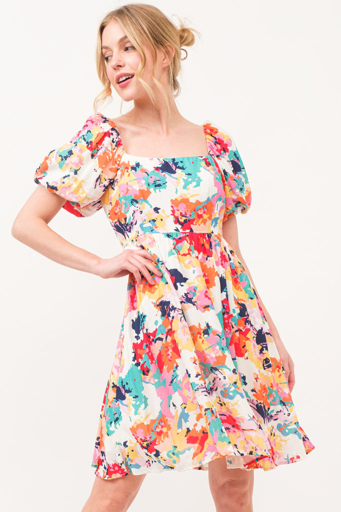 Floral Bubble Sleeve Dress - ONLY 3X
