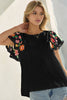 Embroidered Flutter Sleeve Blouse