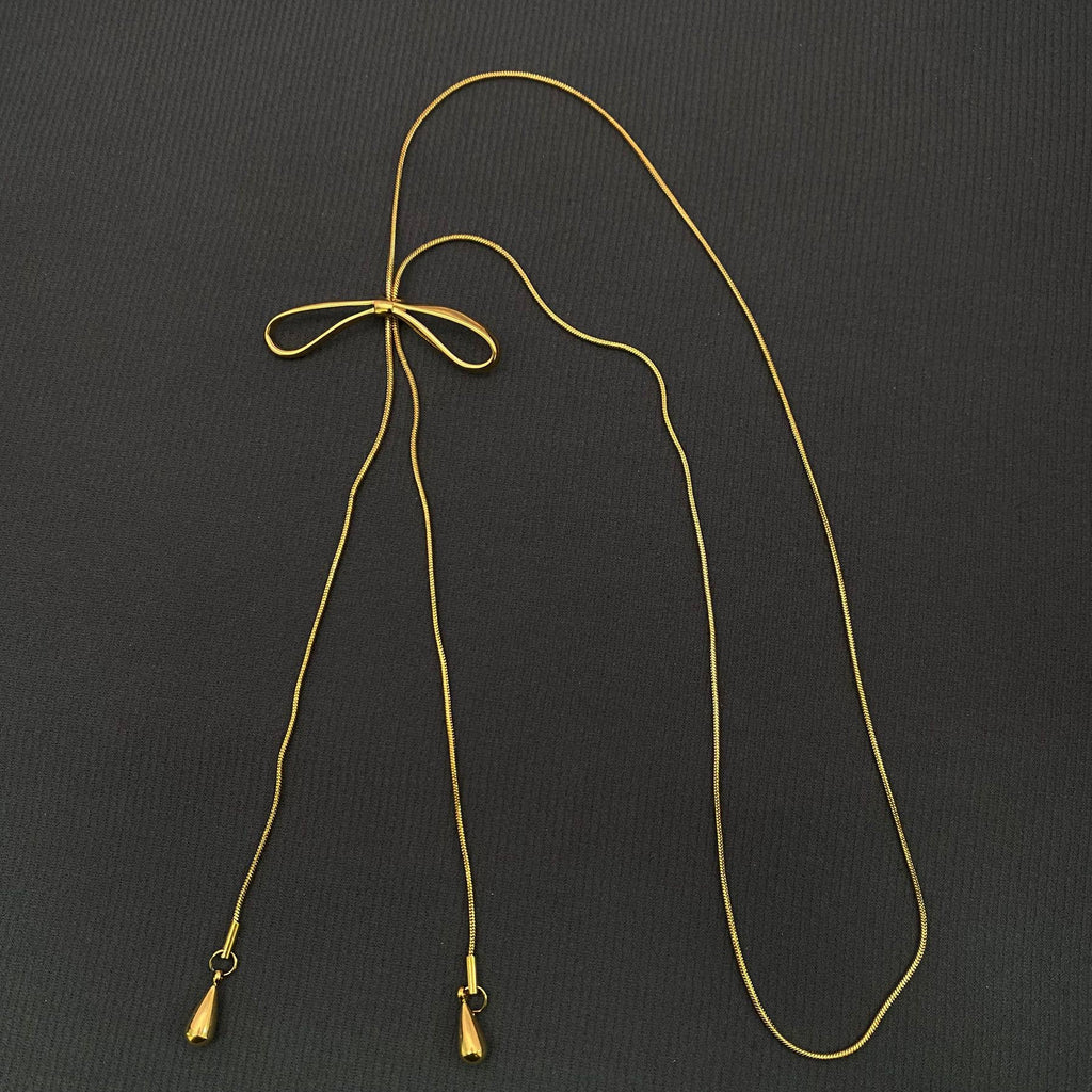 Bow 18K Gold Plated Lariat Necklace
