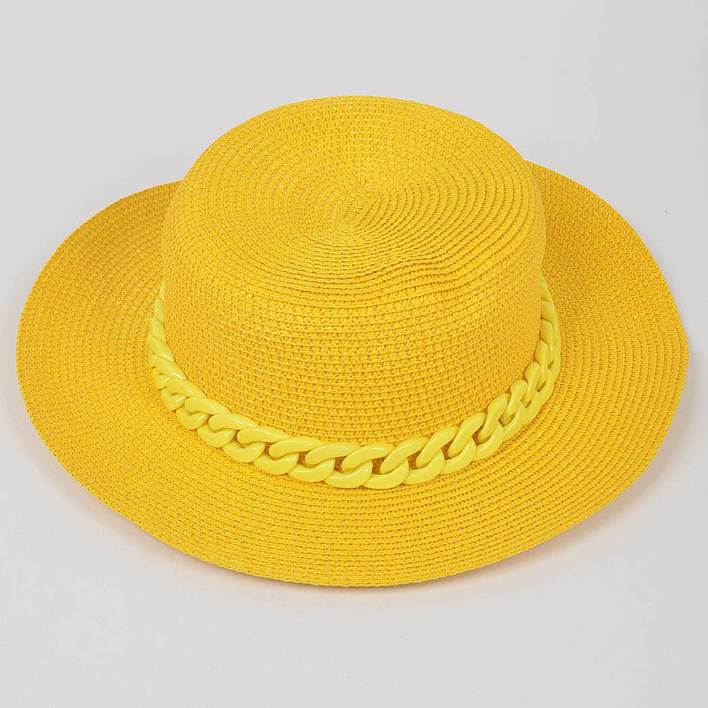 Faux Straw Hat W/Chain: Cobalt