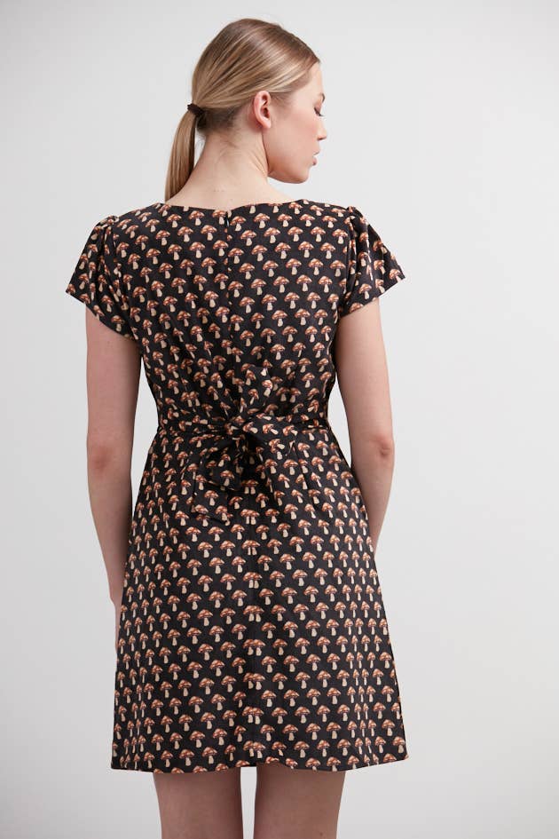 Corduroy Mushroom Mini Dress: Chocolate