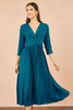 Teal Stretch Pleated Midi Dress