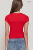 Lace-Up Waffle Knit Tee: Red