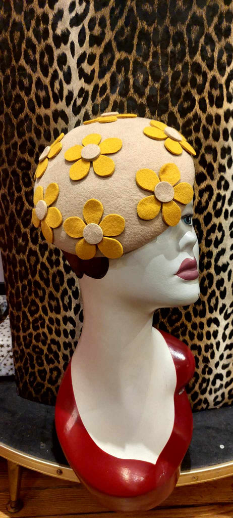 Yellow Felt Floral Pill Box Hat