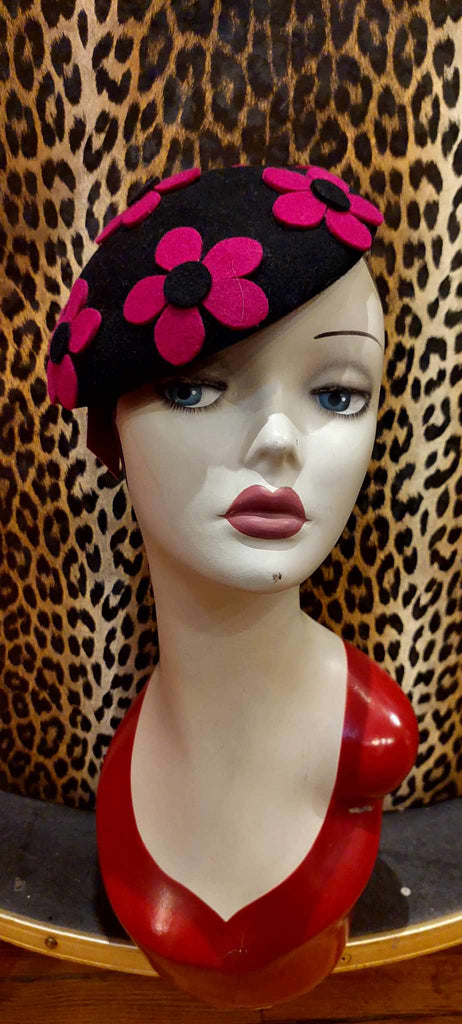 Pink Felt Floral Pill Box Hat