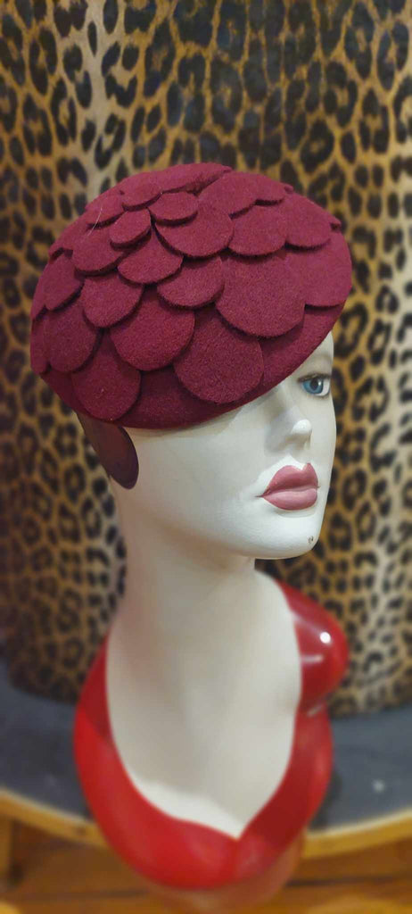 Wine Floral Pill Box Hat
