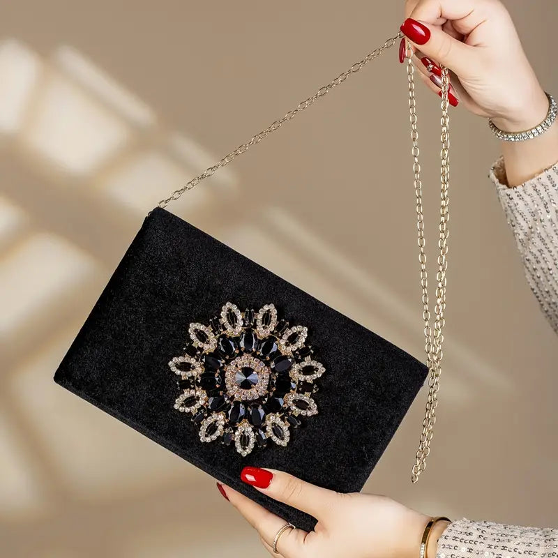 Black Velvet Embellished Evening Bag