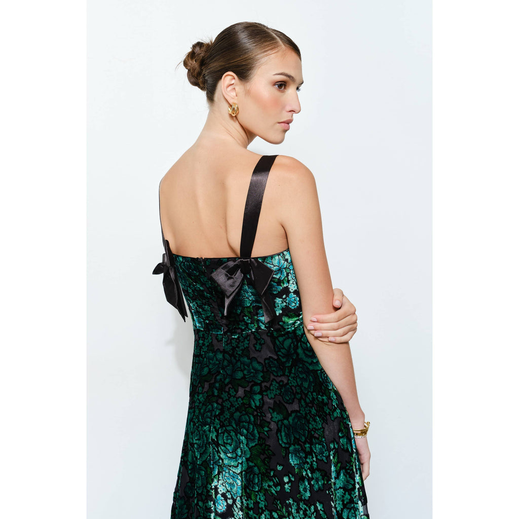 Emerald Velvet Bow-Back Maxi Dress