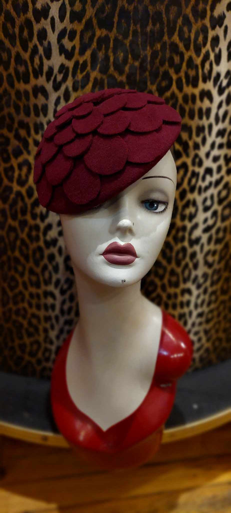 Wine Floral Pill Box Hat