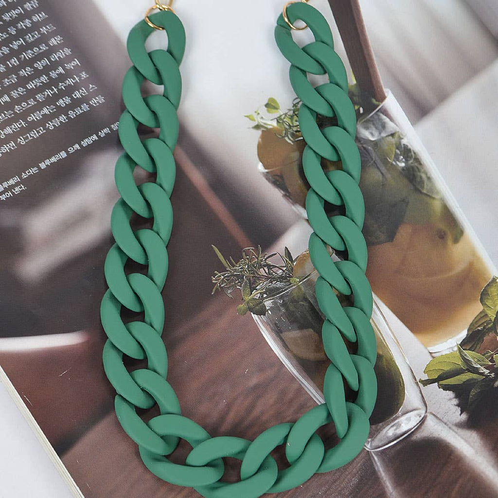 Oversized Color Chain Necklace: Green