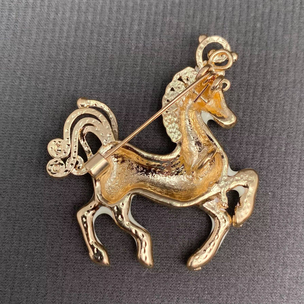 Rhinestone Enamel Horse Brooch: Green