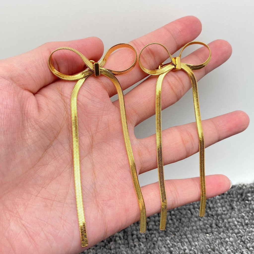 Gold Chain  Bow Stainless Steel Earrings