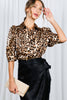 Leopard-Print Puff Sleeve Satin Blouse