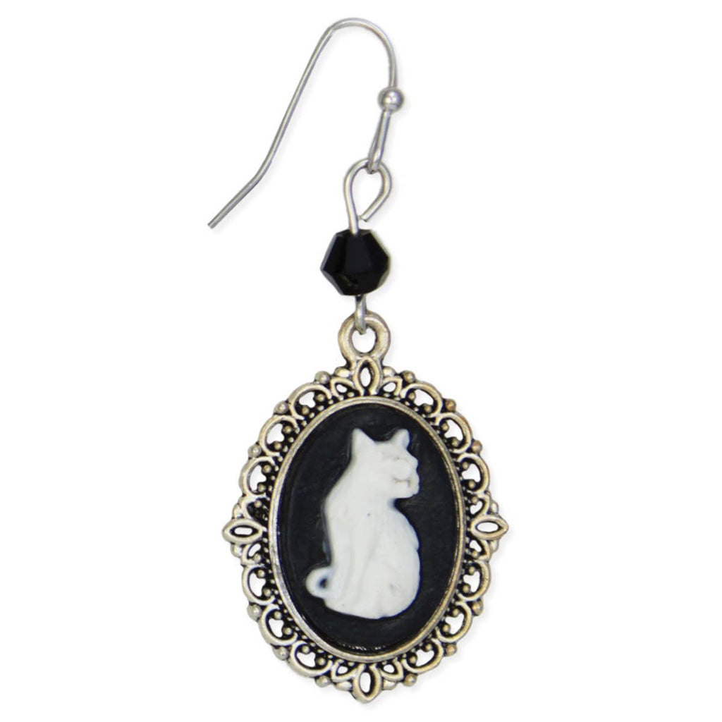 White Cat Cameo Earrings
