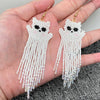 Ghost Cat Bead Fringe Earrings