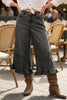 Flared Ruffle Hem Crop Denim Pants: Black
