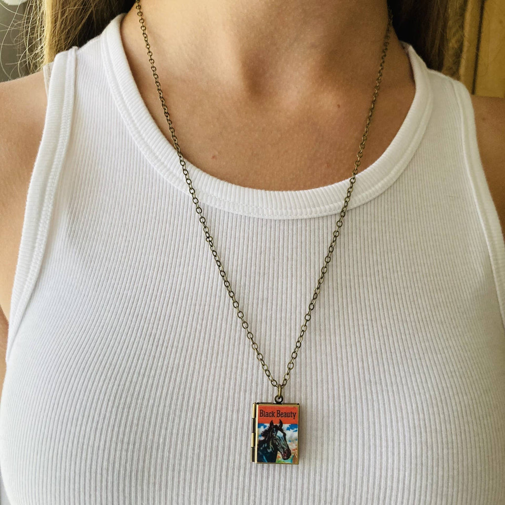 Book Locket Necklace - Black Beauty: Bronze