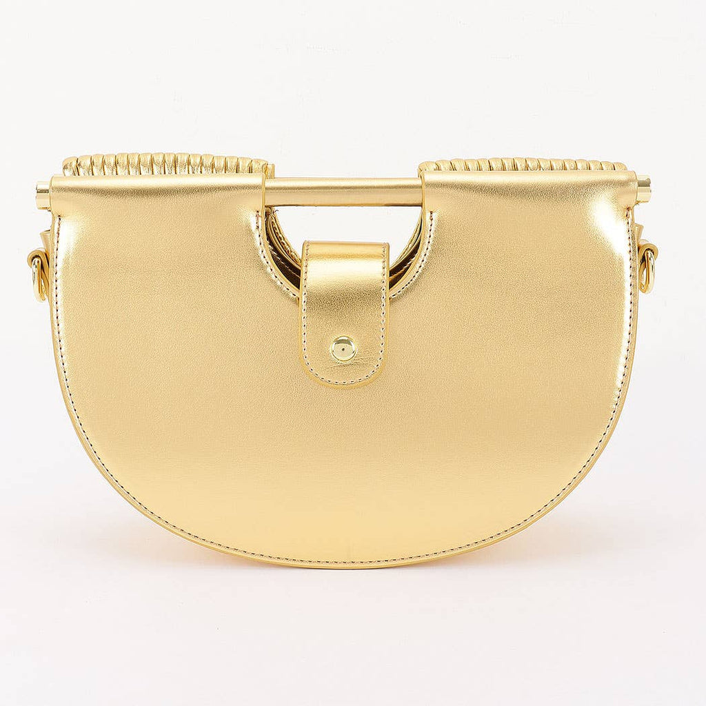 Metallic Faux Leather Noodle Bag: Gold