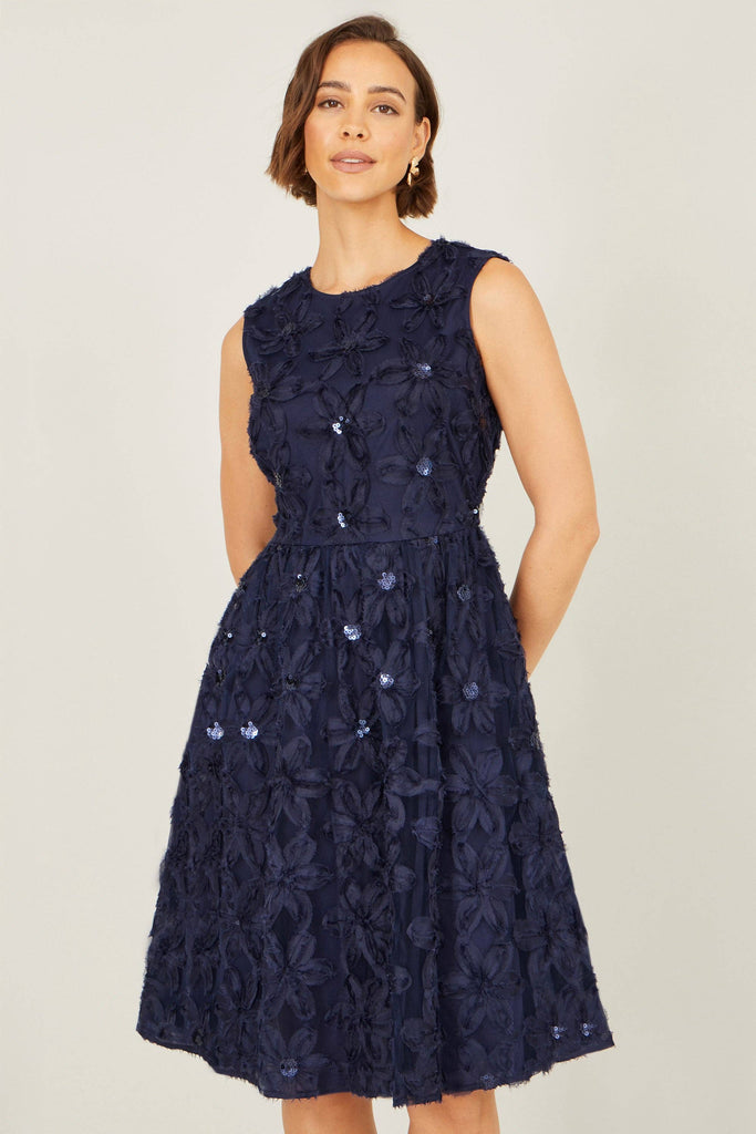 Navy Sequin Floral Applique Dress