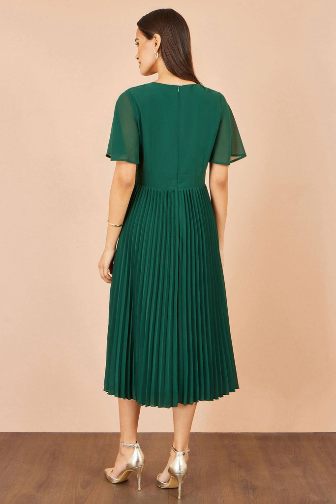 Green Sequin Embroidered Pleated Dress