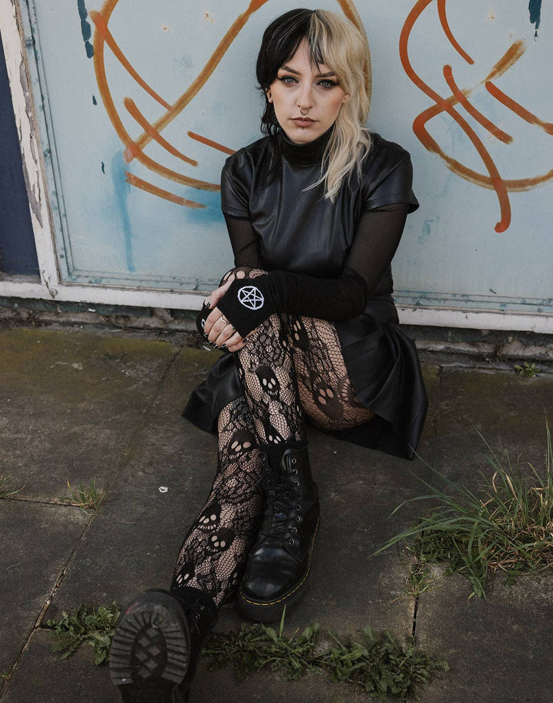 Rose Skull Net Tights: Black