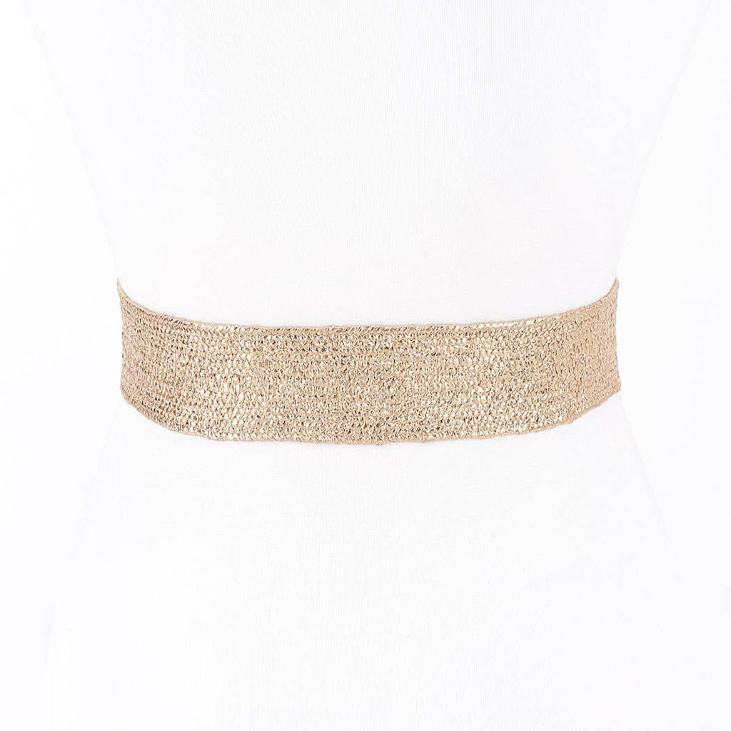 Round Buckle Stretch Rattan Belt: Gold