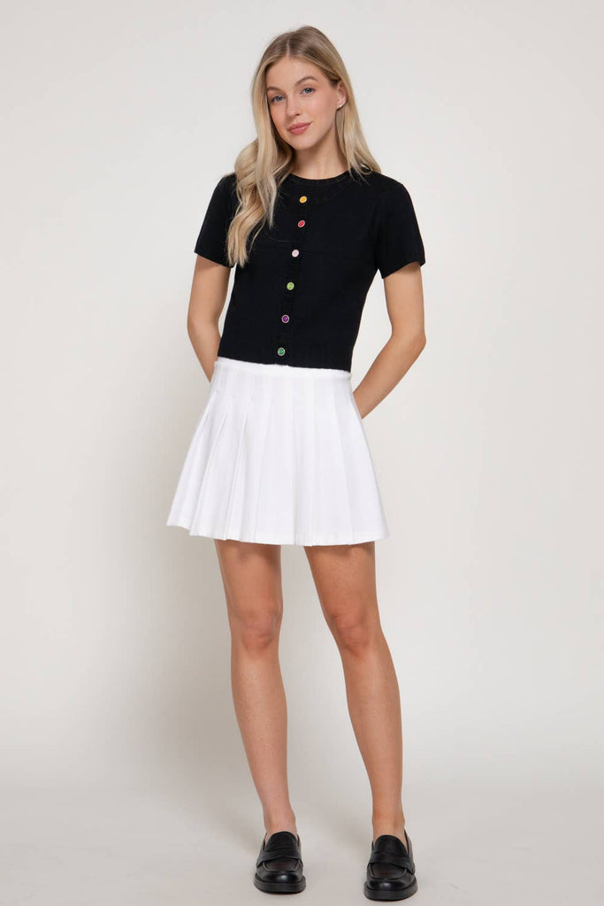 Short Sleeve Rainbow Button Card: Black
