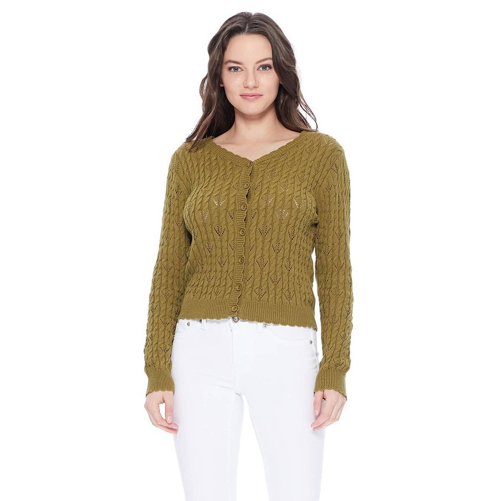Lace Pattern Scalloped Cardigan :Sage