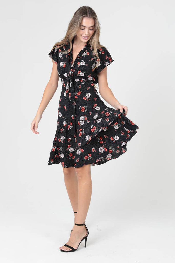 Wild Roses Tie Front Dress