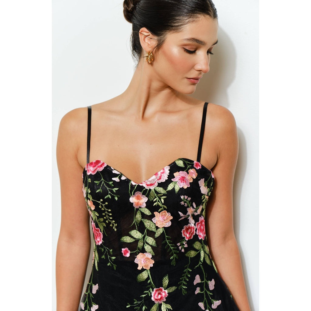 Embroidered Sweetheart Tulle Midi Dress