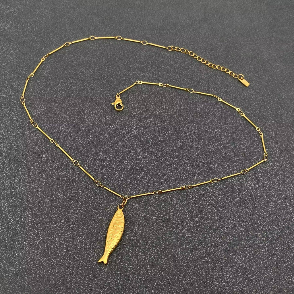 18K Plated Gold Fish Charm Necklace