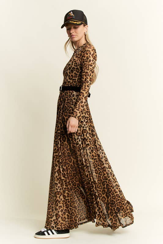 Leopard Mesh Maxi Dress