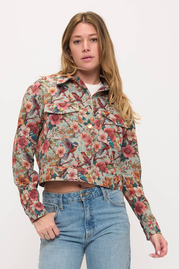 Vintage Floral Aviary Tapestry Jacket