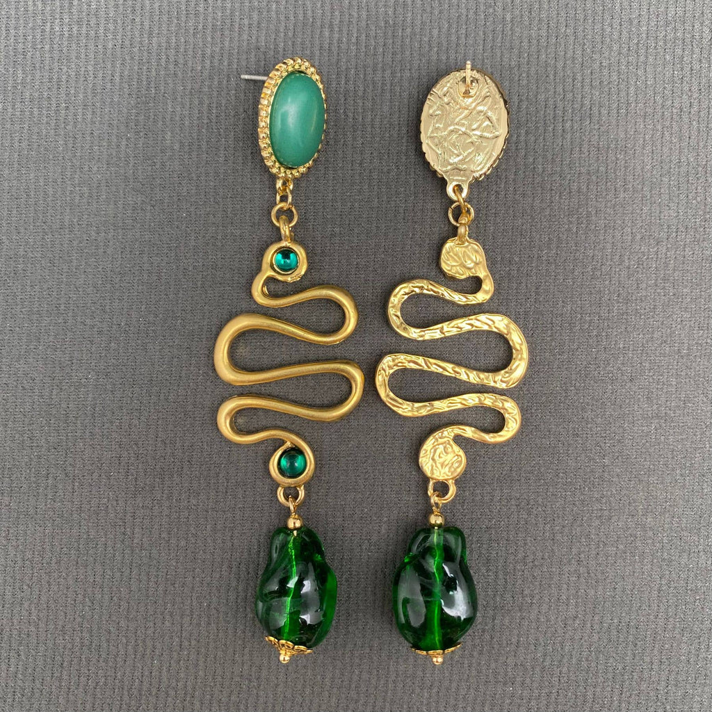 Vintage Green Snake Earrings